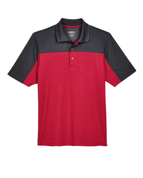CORE365 CE101, Men's Balance Colorblock Performance Piqu Polo, Classic Red/ Carbon