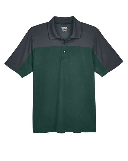 CORE365 CE101, Men's Balance Colorblock Performance Piqu Polo, Forest/ Carbon