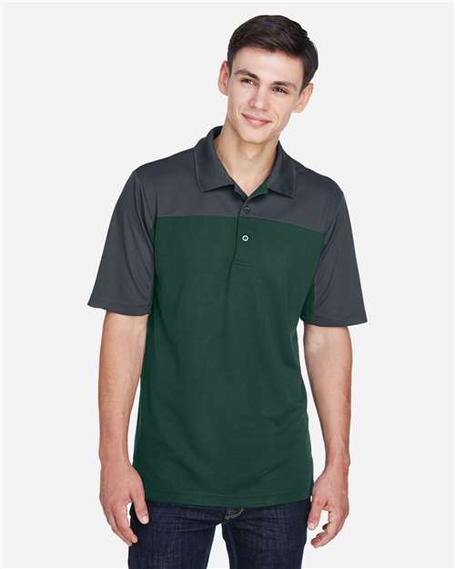 CORE365 CE101, Men's Balance Colorblock Performance Piqu Polo, Forest/ Carbon