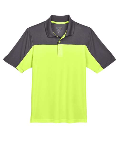 CORE365 CE101, Men's Balance Colorblock Performance Piqu Polo, Safety Yellow/ Carbon