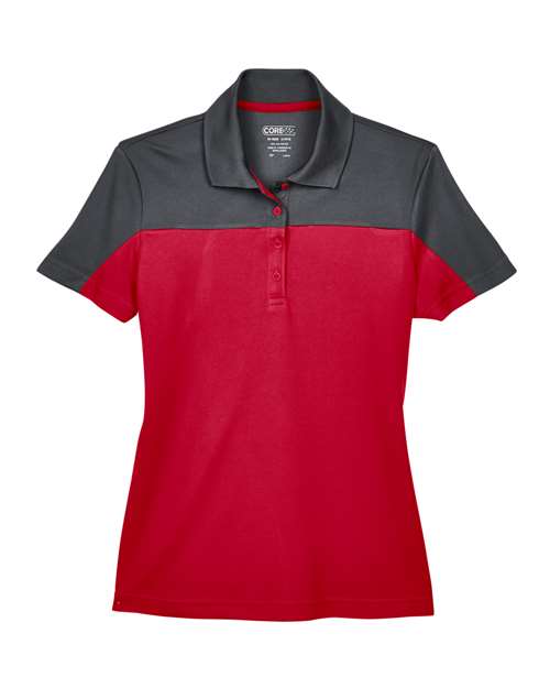 CORE365 CE101W, Women's Balance Colorblock Performance Piqu Polo, Classic Red/ Carbon