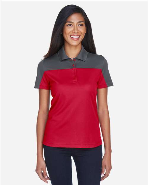 CORE365 CE101W, Women's Balance Colorblock Performance Piqu Polo, Classic Red/ Carbon
