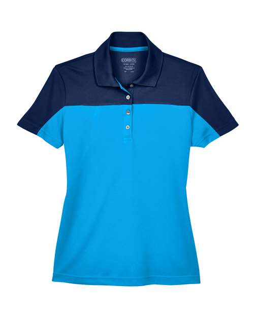 CORE365 CE101W, Women's Balance Colorblock Performance Piqu Polo, Electric Blue/ Classic Navy