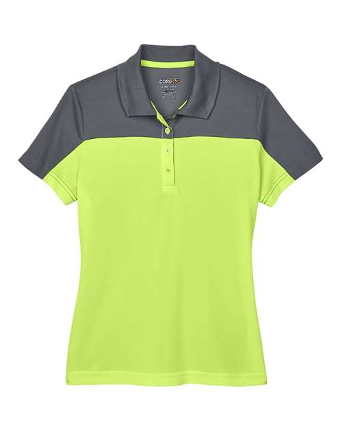 CORE365 CE101W, Women's Balance Colorblock Performance Piqu Polo, Safety Yellow/ Carbon