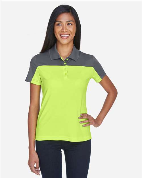 CORE365 CE101W, Women's Balance Colorblock Performance Piqu Polo, Safety Yellow/ Carbon