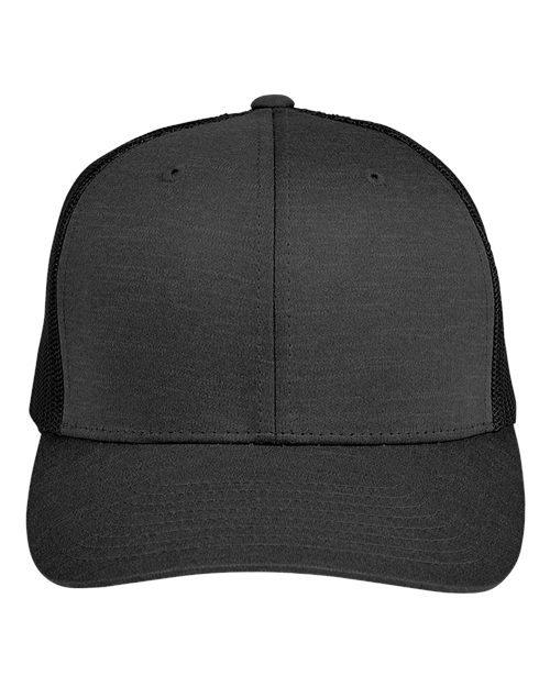 Team 365 TT802, Zone Sonic Heather Trucker Cap By Yupoong, Black Heather/ Black