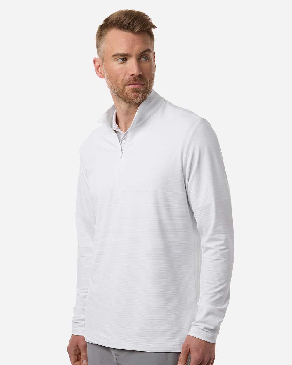 Adidas A708, Men's Textured Stripe Quarter-zip Pullover, White