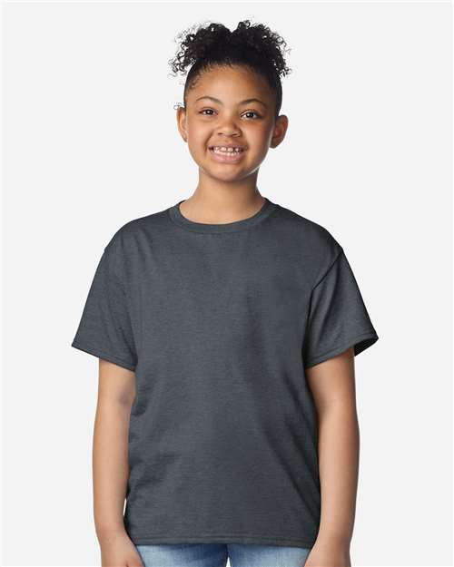 Gildan 12523, 3000b Youth Light Cotton T-shirt, Dark Heather