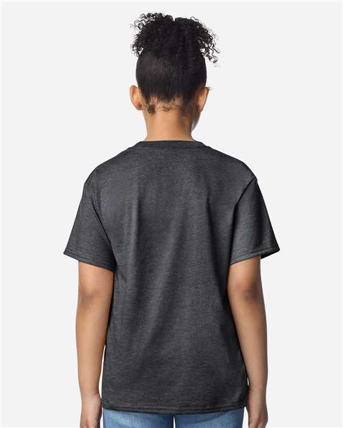 Gildan 12523, 3000b Youth Light Cotton T-shirt, Heather Dark Grey