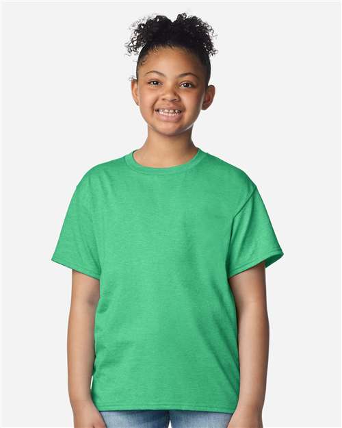 Gildan 12523, 3000b Youth Light Cotton T-shirt, Heather Irish Green