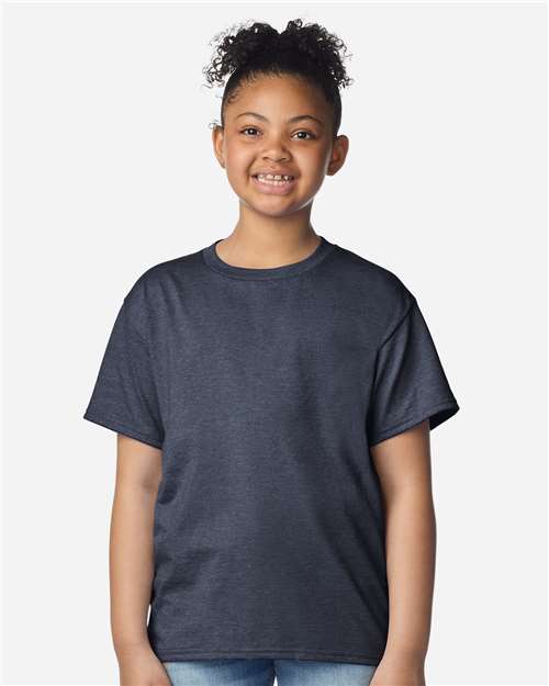 Gildan 12523, 3000b Youth Light Cotton T-shirt, Heather Navy
