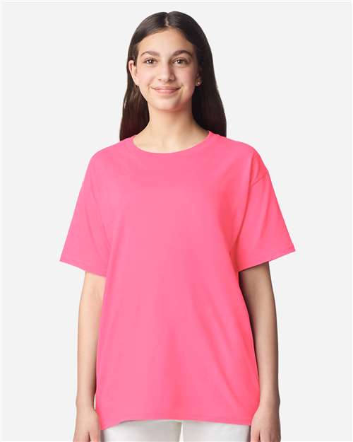 Gildan 12523, 3000b Youth Light Cotton T-shirt, Safety Pink