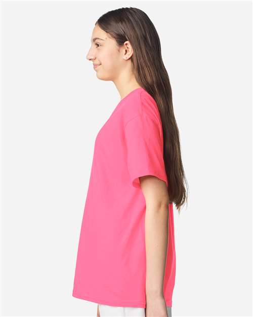 Gildan 12523, 3000b Youth Light Cotton T-shirt, Safety Pink