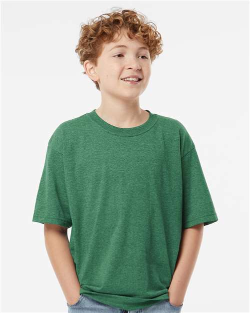M&O 4850, Youth Gold Soft Touch T-shirt, Heather Kelly Green
