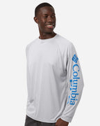 Columbia 212472, Men's Pfg Terminal Tackle Long Sleeve T-shirt, Cool Grey/ Vivid Blue