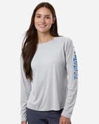 Columbia 212485, Women's Pfg Tidal Tee Ii Long Sleeve, Cool Grey/ Vivid Blue