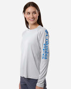 Columbia 212485, Women's Pfg Tidal Tee Ii Long Sleeve, Cool Grey/ Vivid Blue