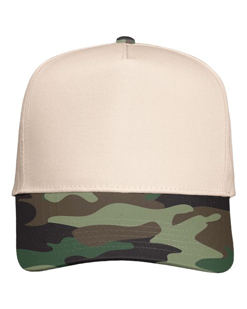 Valucap 8869, Five-panel Twill Cap, Natural/ Camo Green