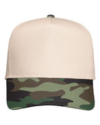 Valucap 8869, Five-panel Twill Cap, Natural/ Camo Green