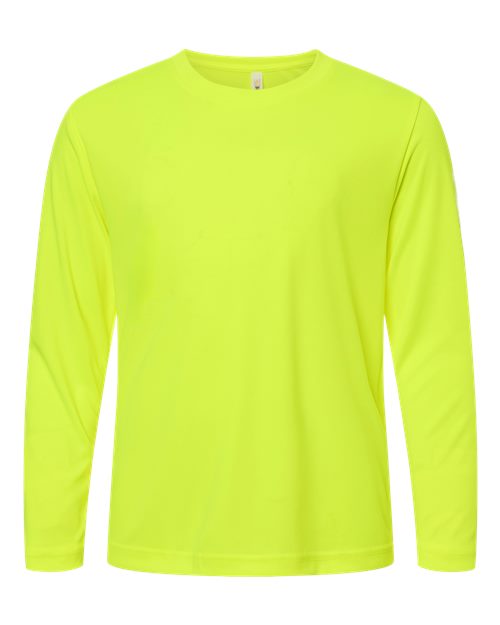 CORE365 CE10LY, Youth Fusion Chromasoft Performance Long Sleeve T-shirt, Safety Yellow