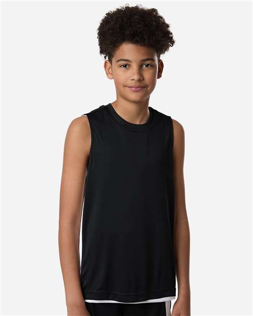 Team 365 TT115Y, Youth Zone Performance Cottontouch T-shirt, Black/ White