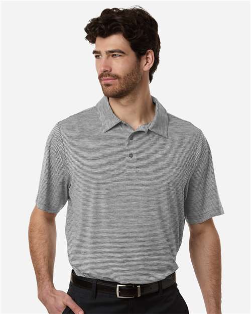 Team 365 TT125, Men's Relay Heathered Stripe Polo, Black Heather/ White