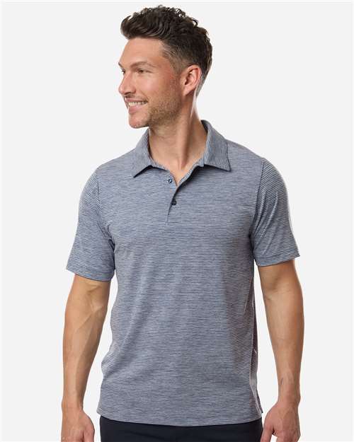 Team 365 TT125, Men's Relay Heathered Stripe Polo, Sport Dark Navy Heather/ White