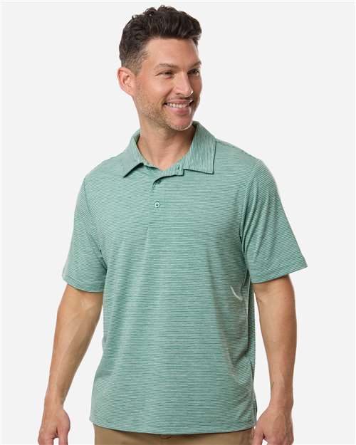 Team 365 TT125, Men's Relay Heathered Stripe Polo, Sport Forest Heather/ White