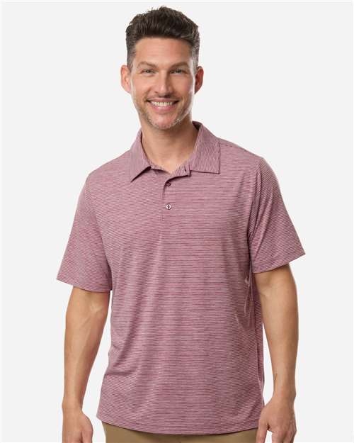 Team 365 TT125, Men's Relay Heathered Stripe Polo, Sport Maroon Heather/ White