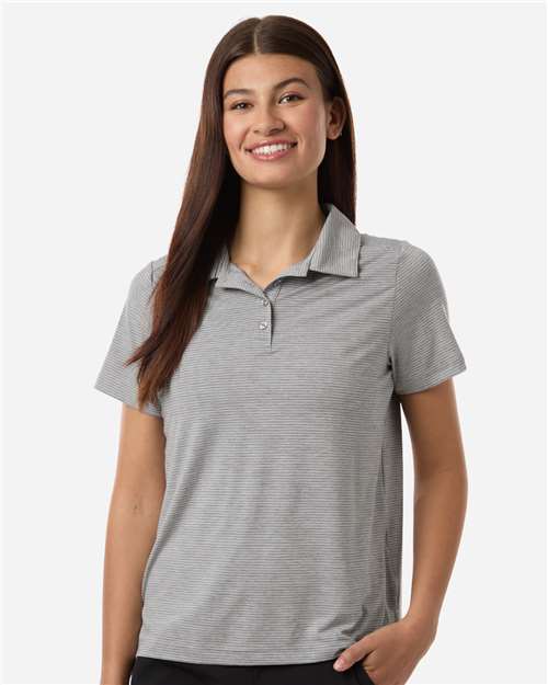 Team 365 TT125W, Women's Relay Heathered Stripe Polo, Athletic Heather/ White