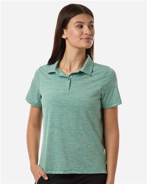 Team 365 TT125W, Women's Relay Heathered Stripe Polo, Sport Forest Heather/ White