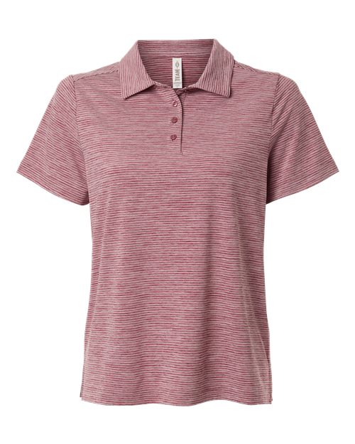 Team 365 TT125W, Women's Relay Heathered Stripe Polo, Sport Maroon Heather/ White