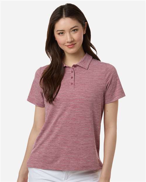Team 365 TT125W, Women's Relay Heathered Stripe Polo, Sport Maroon Heather/ White