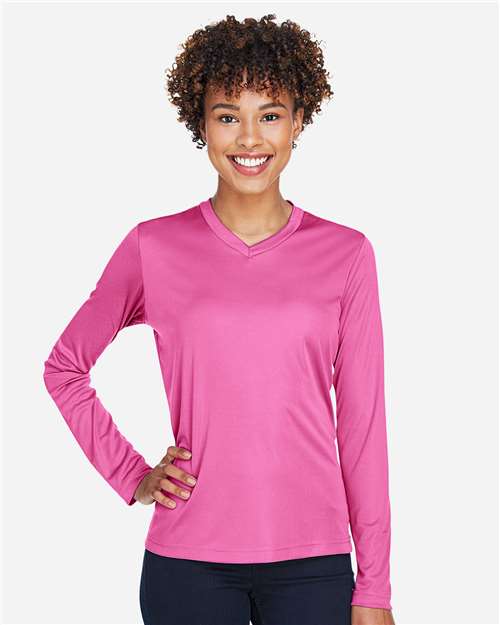 Team 365 TT11WL, Women's Zone Performance Long Sleeve T-shirt, Sport Charity Pink