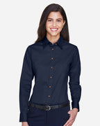 Harriton M500W, 13841 Women's Easy Blend Twill Dress Shirt With Stain-release, Black