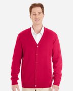 Harriton M425, 13879 Men's Pilbloc V-neck Button Cardigan Sweater, Black