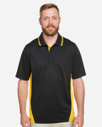 Harriton M386, 13887 Men's Flash Snag Protection Plus Il Colorblock Polo, Black/ Dark Charcoal