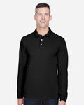 Harriton M265L, 14195 Men's Easy Blend Long Sleeve Polo, Black