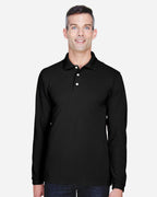 Harriton M265L, 14195 Men's Easy Blend Long Sleeve Polo, Black