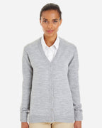 Harriton M425W, 14364 Women's Pilbloc V-neck Button Cardigan Sweater, Black