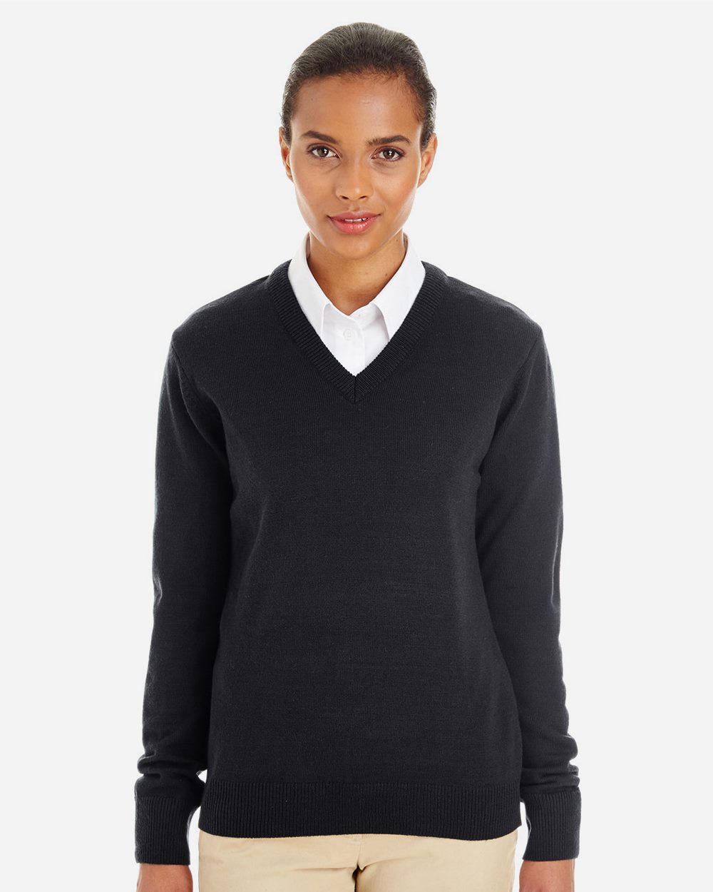 Harriton M420W, 14389 Women's Pilbloc V-neck Sweater, Black