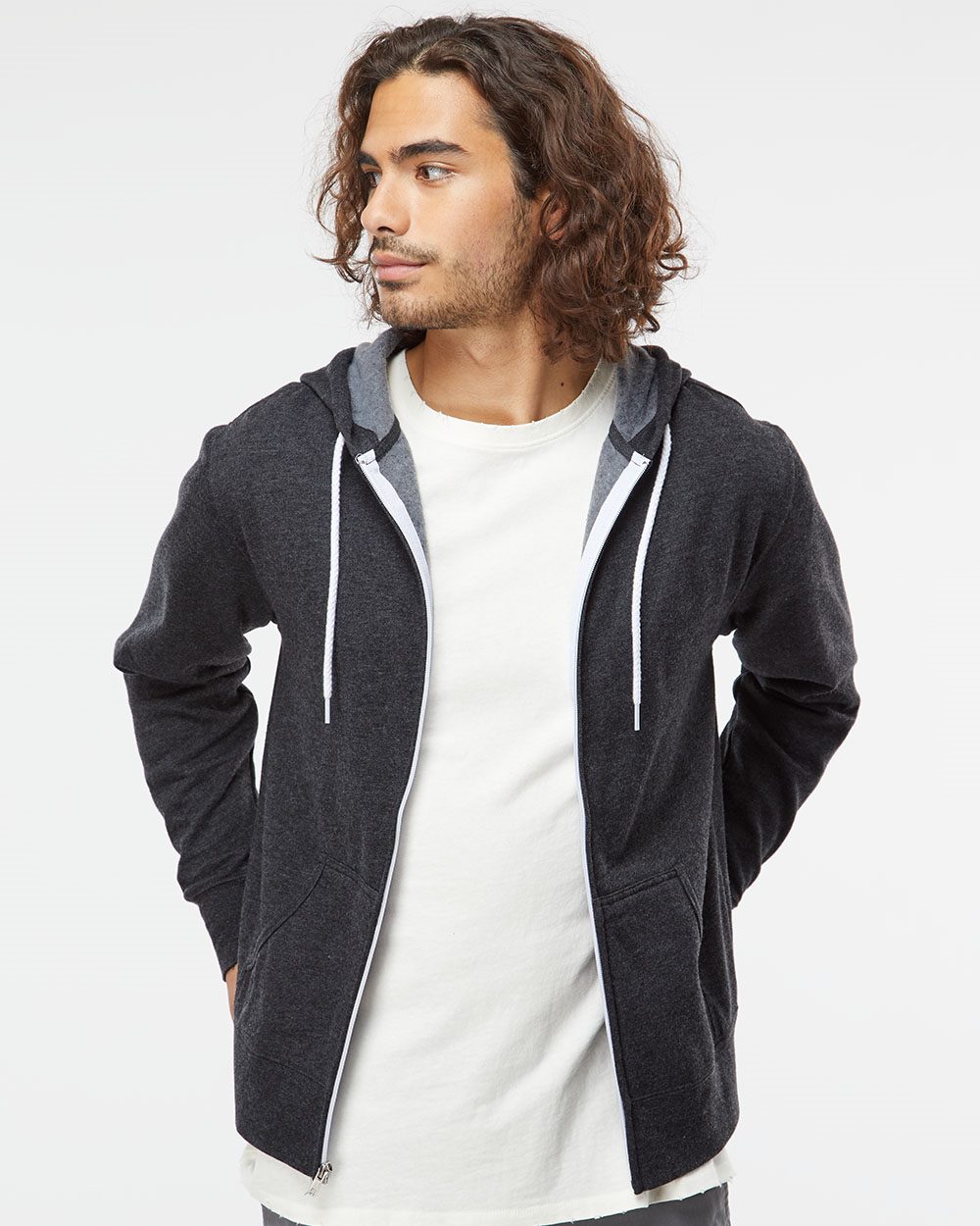 Independent Trading Co. AFX90UNZ, Unisex Lightweight Full-zip Hooded Sweatshirt, Black
