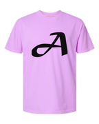 Alphabet A T-Shirt 9 inch calligraphy Black ink, Neon Violet