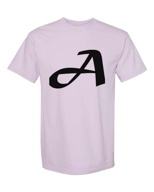 Alphabet A T-Shirt 9 inch calligraphy Black ink, Orchid