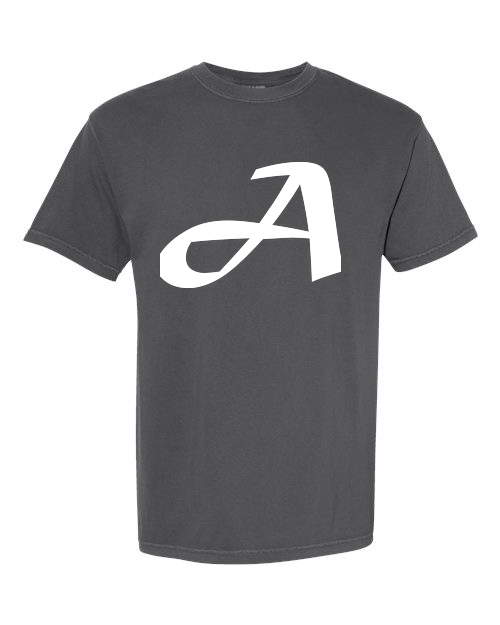 Alphabet A T-Shirt 9 inch calligraphy White ink, Pepper