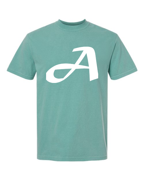 Alphabet A T-Shirt 9 inch calligraphy White ink, Seafoam