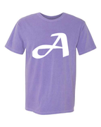 Alphabet A T-Shirt 9 inch calligraphy White ink, Violet