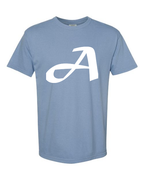 Alphabet A T-Shirt 9 inch calligraphy White ink, Washed Denim