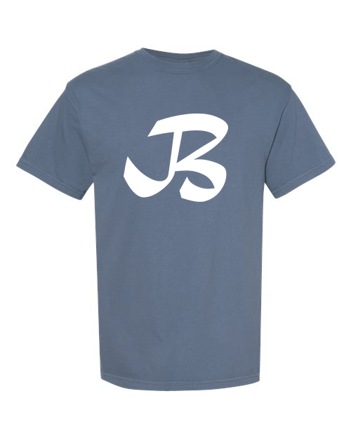 Alphabet B T-Shirt 9 inch calligraphy White ink, Blue Jean