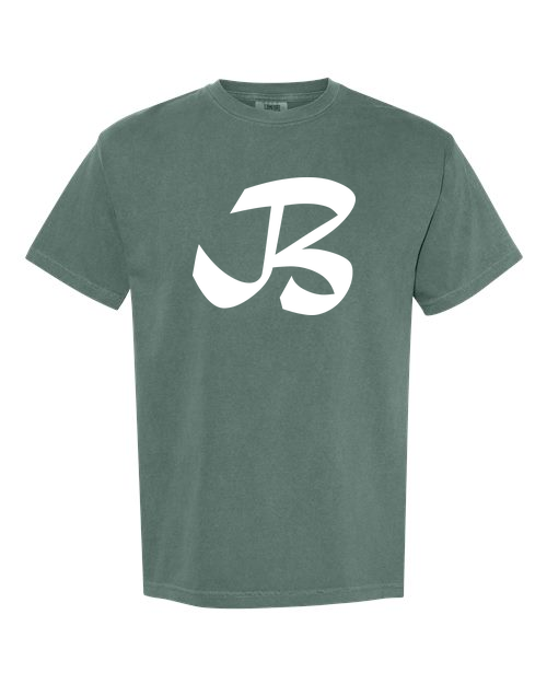 Alphabet B T-Shirt 9 inch calligraphy White ink, Blue Spruce